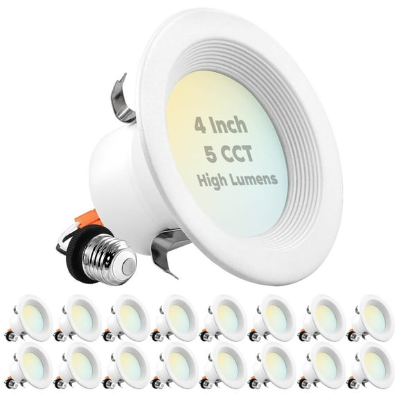 Luxrite 16-Pack 4" LED Recessed Lights, 14W=75W, 5 Color Options, 950 Lumens, Dimmable, Wet Rated,Baffle Trim