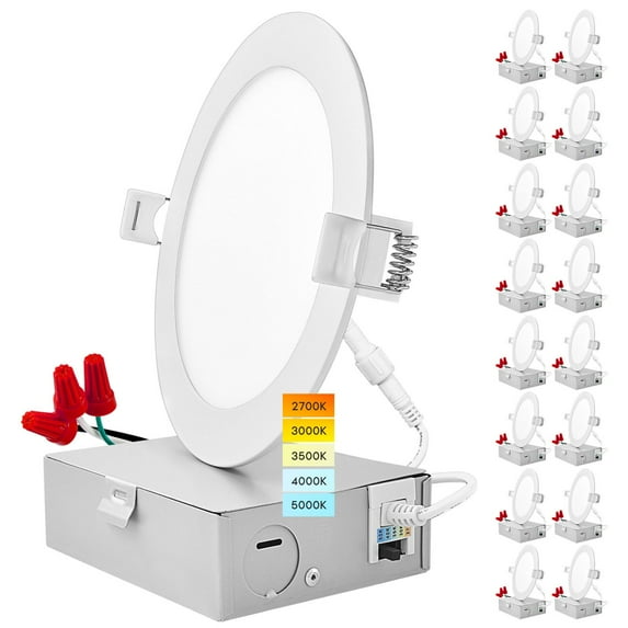 Luxrite 16-Pack 5 Inch Ultra Thin LED Recessed Light , 12W, Color Selectable, Dimmable, 1000 Lumens, ETL, IC Rated