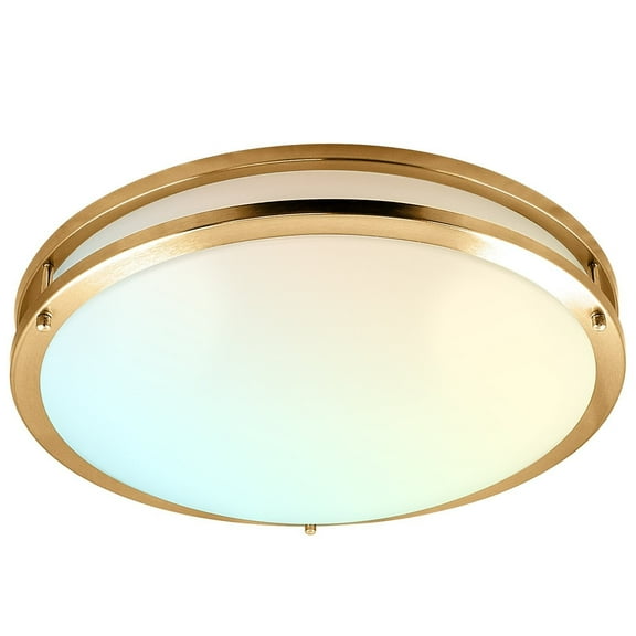 Luxrite 18 Inch LED Flush Mount Ceiling Light 5 Color Selectable Dimmable 24W 2160 Lumens ETL Listed Brushed Brass
