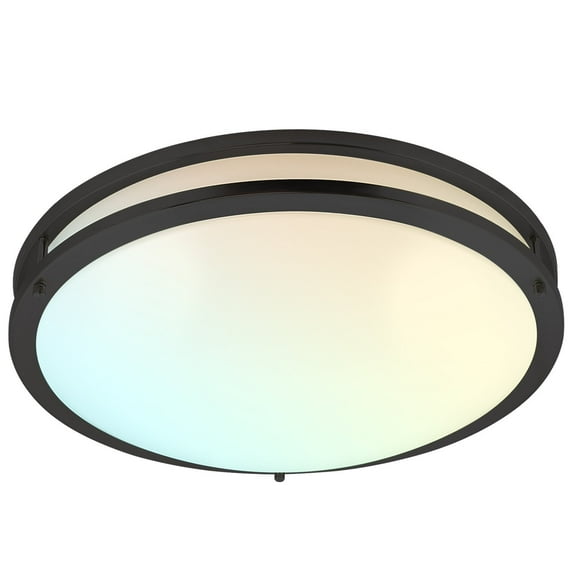 Luxrite 18 inch LED Flush Mount Ceiling Light, 5 Color Selectable 2700K-5000K, Dimmable, 24W, 2160 Lumens, ETL Listed, Matte Black