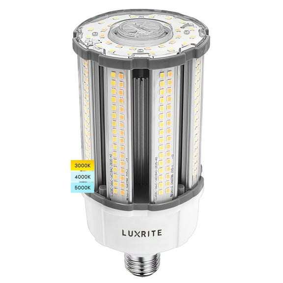 Luxrite 18W/27W/36W LED Corn Light Bulb, 150W HID Equivalent, 3 Color Selectable, Up to 5450 Lumens, E26/E27 Base