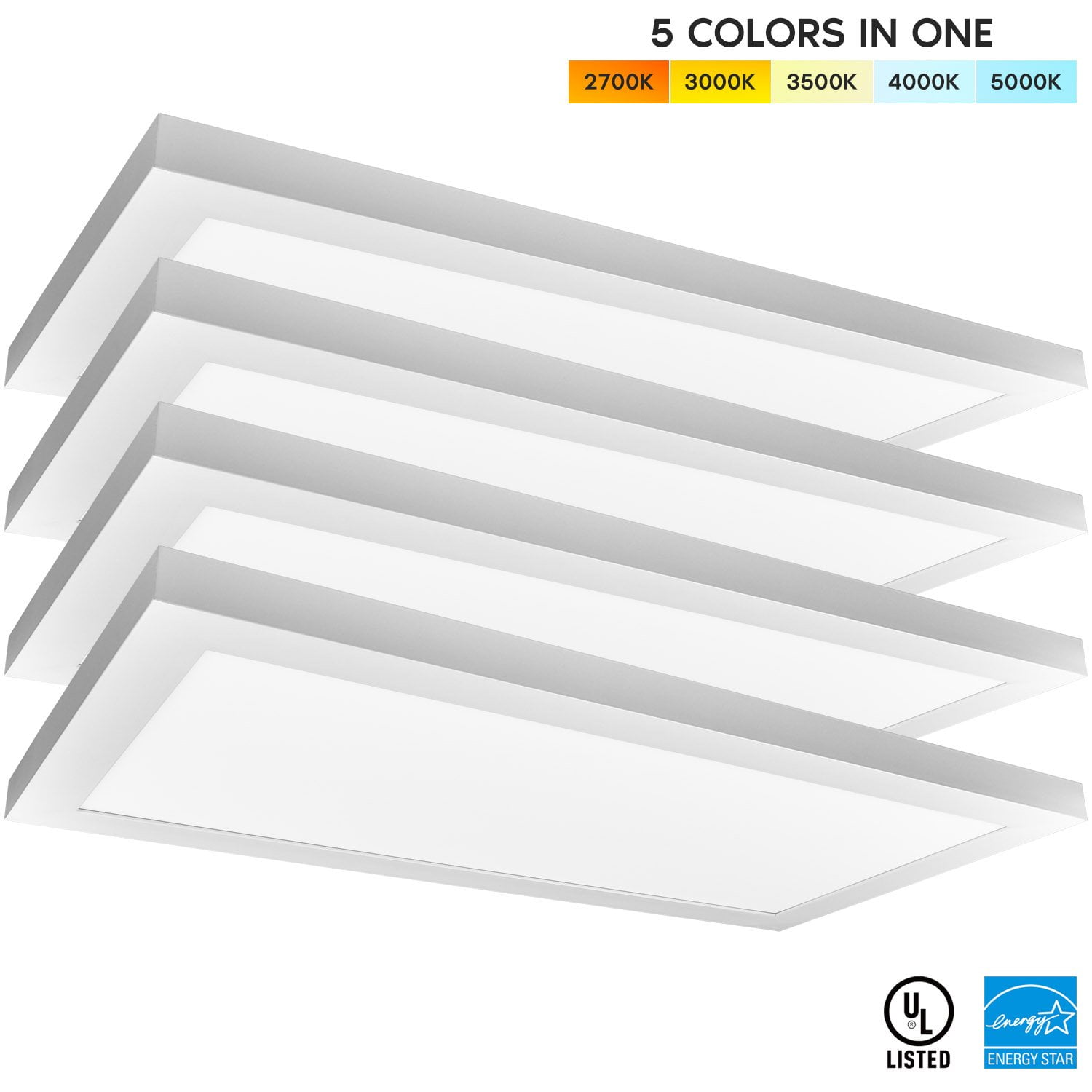 Luxrite 1x2 FT LED Panel, 22W Ultra Thin Ceiling Light Fixture, 5 Color Selectable, 2100 Lumens, Flush Mount, Damp Rated, UL Listed 4-Pack