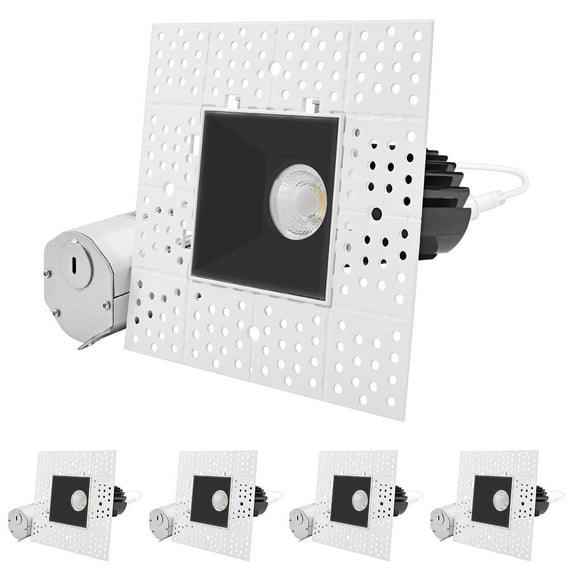 Luxrite 2 Inch Black Trimless LED Recessed Light, 5CCT 2700K-5000K, Interlocking, 1000LM, 4-Pack