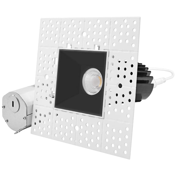 Luxrite 2 Inch Black Square Trimless LED Recessed Light, 5CCT Selectable 2700K-5000K, Interlocking Module, 15W, 1000LM, High Output, Dimmable Ceiling Spotlight, Wet Rated, IC Rated, ETL Listed