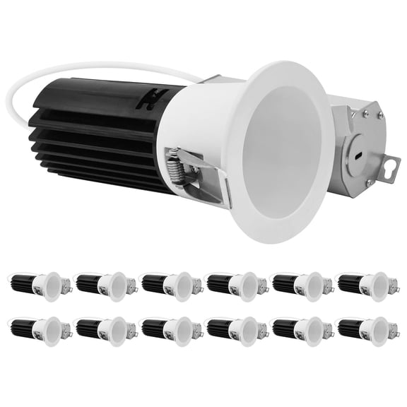 Luxrite 2 Inch LED Deep Regressed Canless Light, 5CCT, 1000LM, 15W, 38 Beam, CRI90, Dimmable, 120V IC Rated ETL 12 Pack