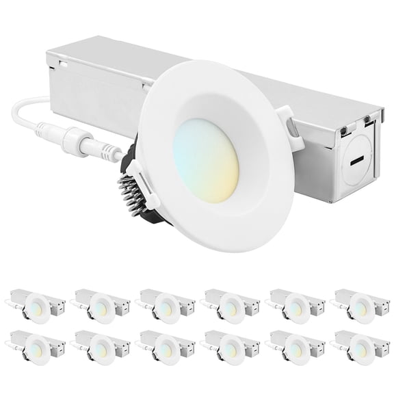 Luxrite 2 Inch LED Recessed Ceiling Light J-Box 8W 5CCT 660 Lumens Dimmable Canless Downlight Wet Rated IC Rated ETL 12-PK