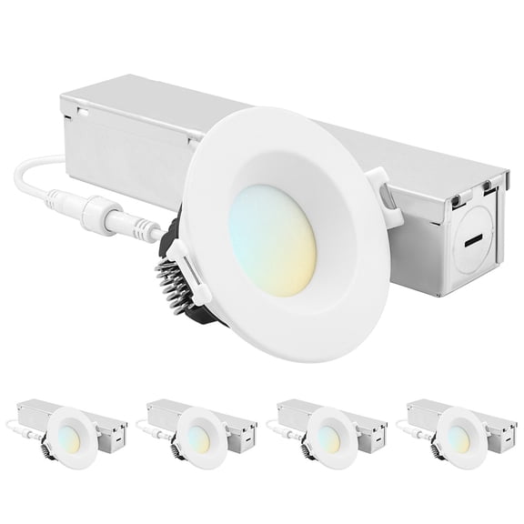Luxrite 2 Inch LED Recessed Ceiling Light with Junction Box, 8W, 5CCT Selectable 2700K/3000K/3500K/4000K/5000K, 660 Lumens, Dimmable Canless Downlight, Wet Rated, IC Rated, ETL Listed 4 Pack