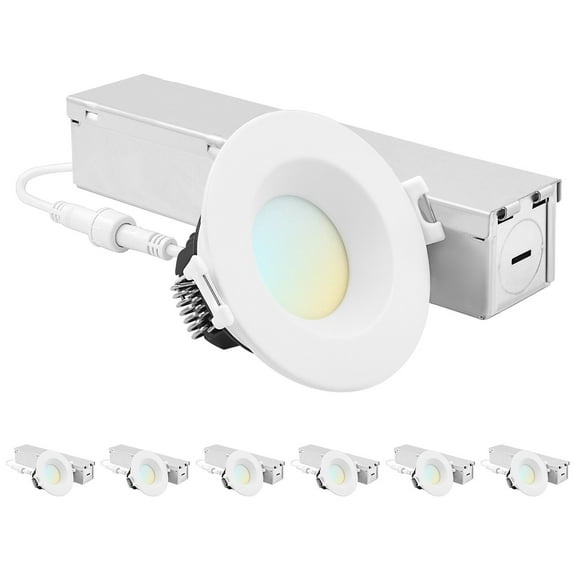 Luxrite 2 Inch LED Recessed Ceiling Light J-Box 8W 5CCT 660 Lumens Dimmable Canless Downlight Wet Rated IC Rated ETL 6-PK