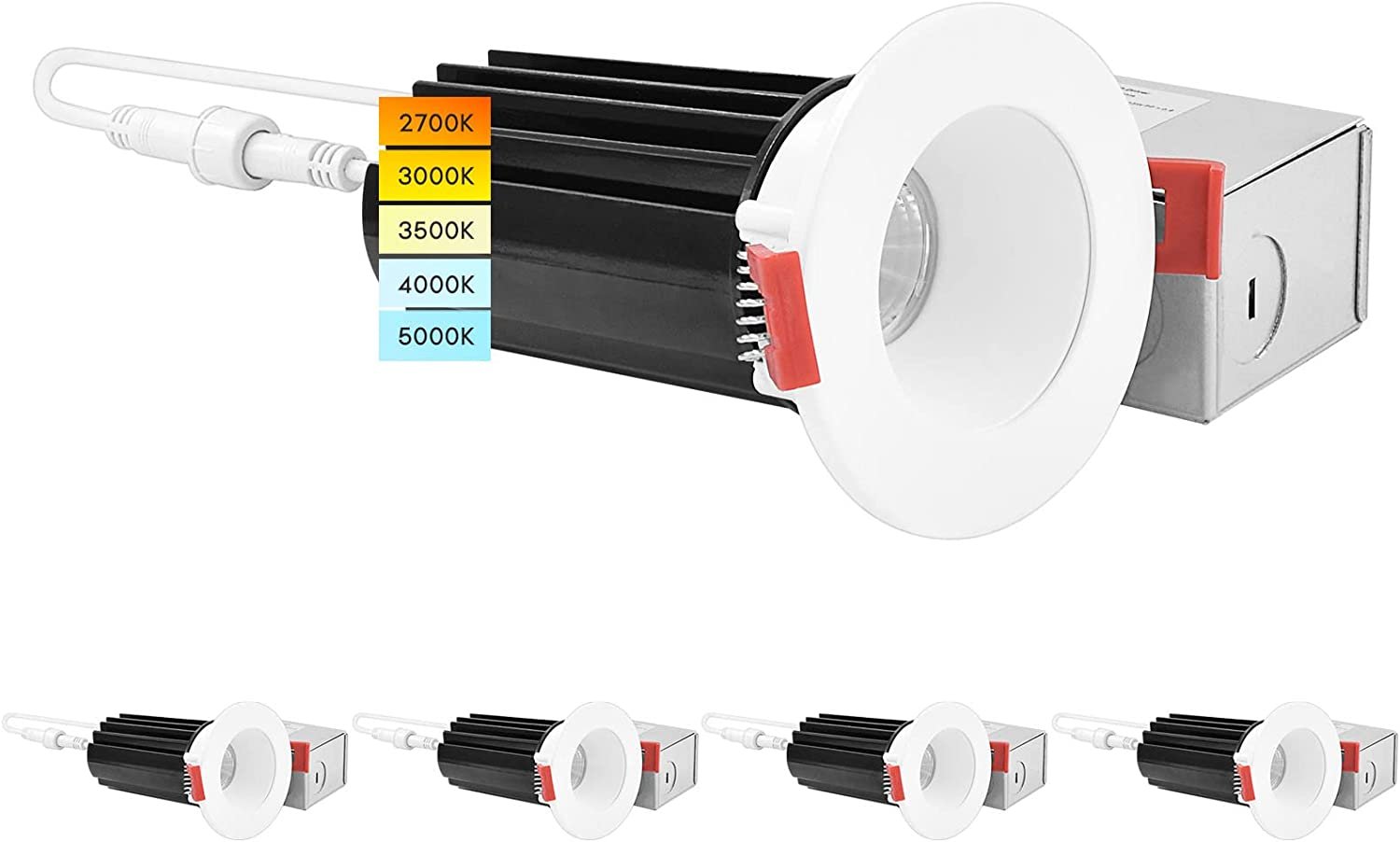 Luxrite 2 Inch LED Recessed Light with J-Box 15W 5 Color Selectable ...