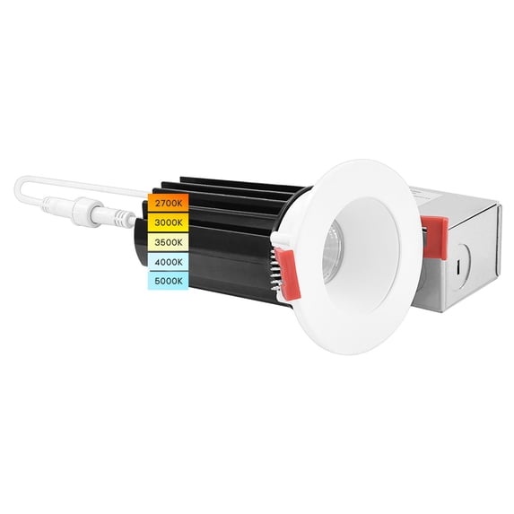 Luxrite 2 Inch LED Recessed Light with J-Box 15W 5 Color Selectable 1000 Lumens Dimmable Wet Rated IC Rated