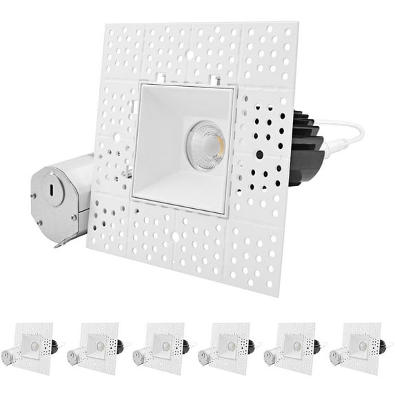 Luxrite 2 Inch Square Trimless LED Recessed Light, 5CCT 2700K-5000K, Interlocking, 1000LM, 6-Pack