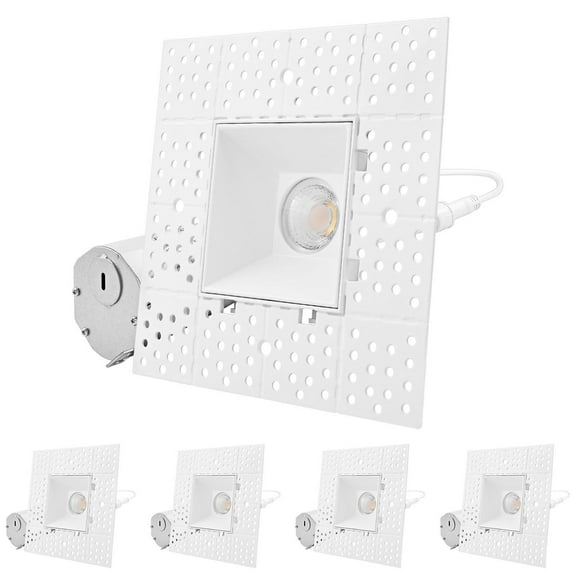 Luxrite 2 Inch Square Trimless LED Recessed Light, 5CCT 2700K-5000K, Interlocking, 8W, 600LM, 4-Pack