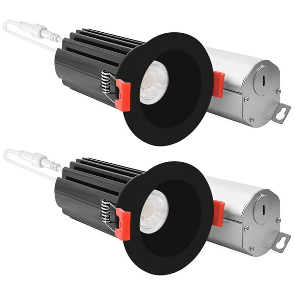 Luxrite 2" LED Recessed Light J-Box 15W 5CCT 1000LM Wet Rated - Black 2 Pack