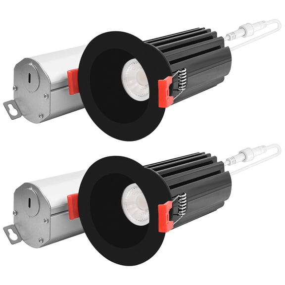 Luxrite 2" LED Recessed Lighting, 15W, 5CCT 2700K-5000K, 1000LM, Dimmable, Wet Rated, Black 2-Pack