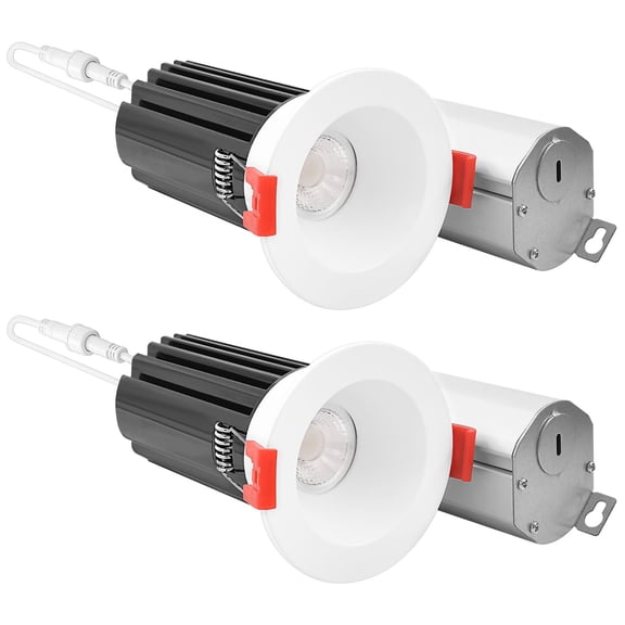 Luxrite 2" LED Recessed Lighting J-Box 15W 5CCT 1000LM Wet Rated IC Rated 2 Pack