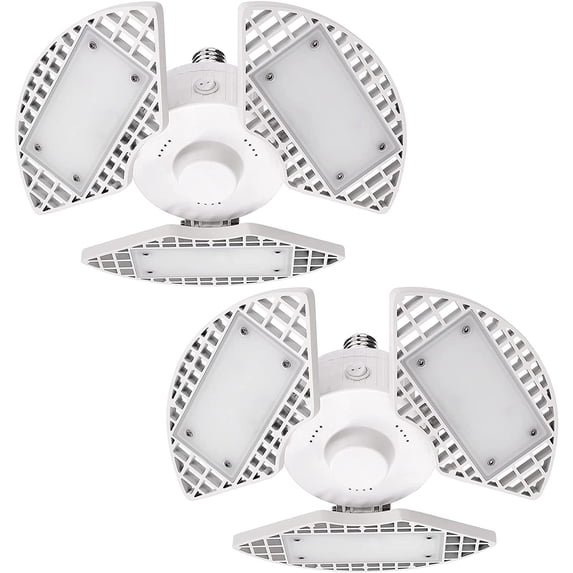 Luxrite 2-Pack LED Garage Light 80W 8000 Lumens Deformable 5000K Bright White E26 Screw In Shop Light Adjustable