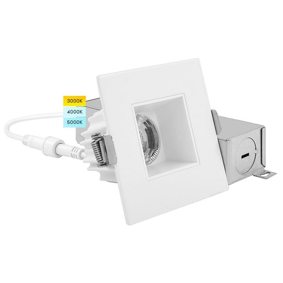 Luxrite 2" Square LED Recessed Light with J-Box, 3 Color Option 3000K/4000K/5000K Dimmable 8W, 600LM Damp Rated