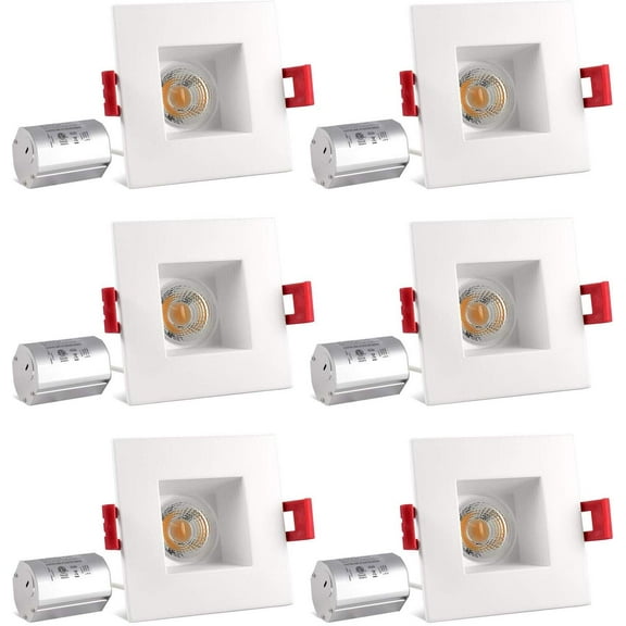 Luxrite 2 inch Square Dimmable LED Recessed Light with J-Box, 8W =50W, 4100K Cool White, 600 Lumens 6-Pack