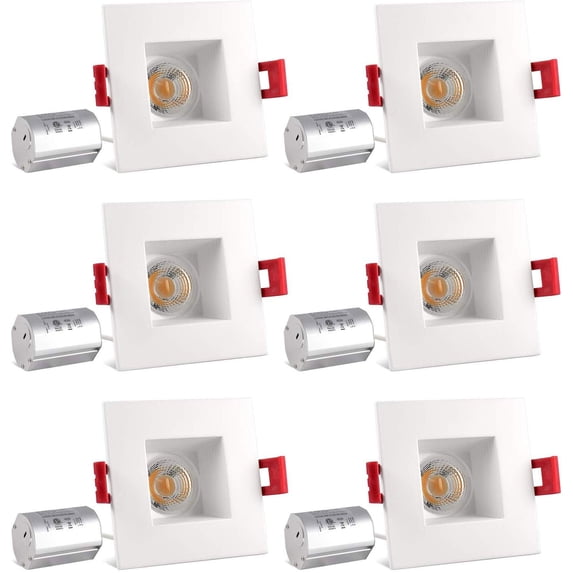 Luxrite 2 inch Square Dimmable LED Recessed Light with J-Box, 8W =50W, 4100K Cool White, 600 Lumens 6-Pack