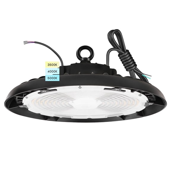 Luxrite 200/220/240W UFO High Bay LED Shop Lights, Up to 36000 Lumens, 3CCT, 5FT Hardwire Cable, IP65, UL Listed