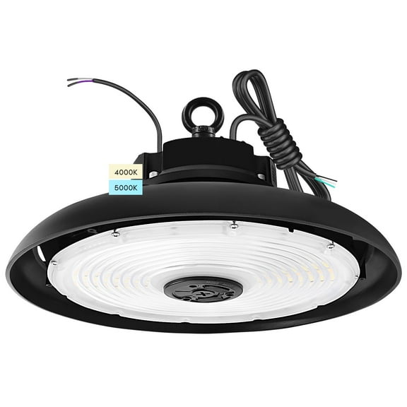Luxrite 200/220/250W UFO LED High Bay Light, Up to 35000 Lumens 2 CCT 4000K 5000K, 5FT Hardwire Cable, Surge Protected IP65