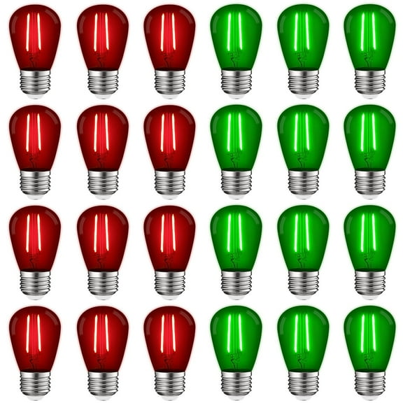 Luxrite 24-Pack S14 Christmas LED Red and Green Light Bulbs, 0.5W, Outdoor String Lights, UL, E26, Indoor Outdoor, Party, Holiday