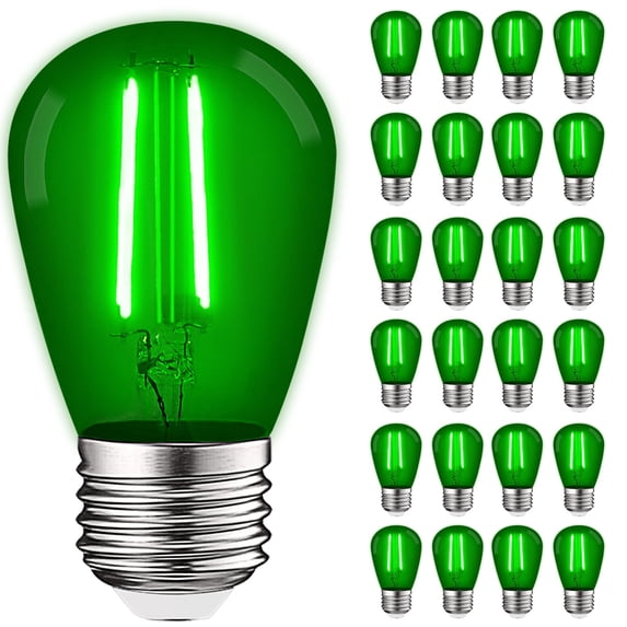 Luxrite 24-Pack S14 Edison LED Green Light Bulb 0.5W Colored LED Bulbs for Outdoor String Lights UL Listed E26 Base