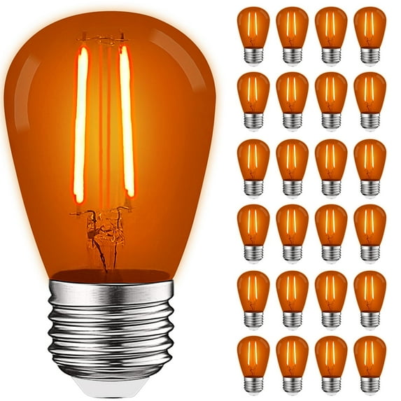 Luxrite 24-Pack S14 Edison LED Orange Light Bulb 0.5W Colored LED Bulbs for Outdoor String Lights UL Listed E26 Base