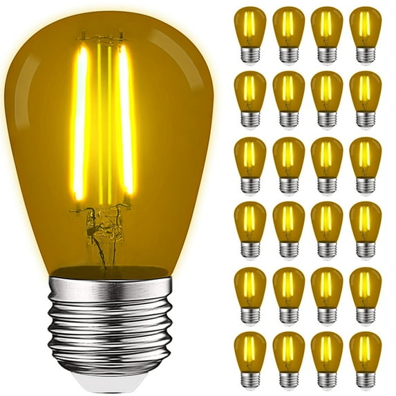 Luxrite 24-Pack S14 Edison LED Yellow Light Bulbs 0.5W Colored LED Bulbs for Outdoor String Lights UL Listed E26 Base