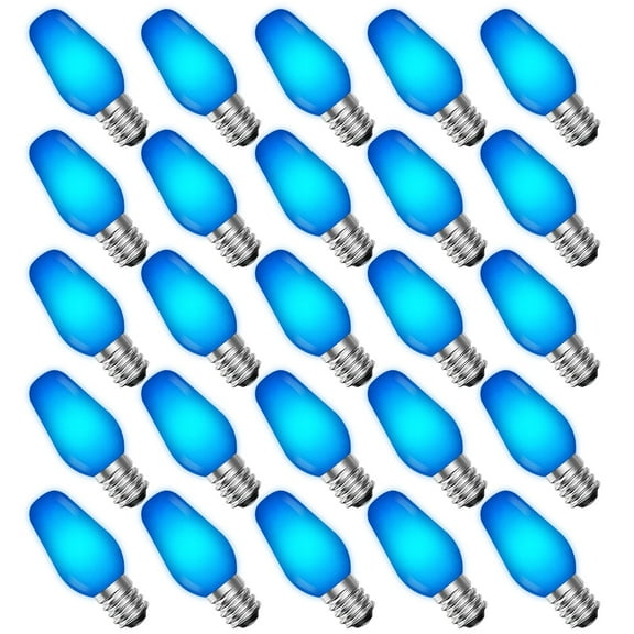 Luxrite 25-Pack C7 LED Blue Replacement Light Bulbs for String Lights 0.5W Colored Bulb Enclosed Fixture Rated UL E12 Indoor Outdoor