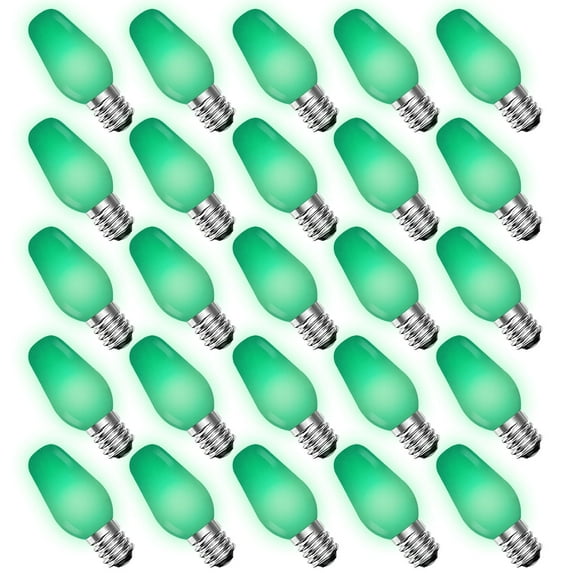 Luxrite 25-Pack C7 LED Green Replacement Light Bulbs for String Lights 0.5W Colored Bulb Enclosed Fixture Rated UL E12 Indoor Outdoor