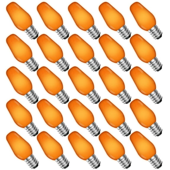 Luxrite 25-Pack C7 LED Orange Replacement Light Bulbs for String Lights 0.5W Colored Bulb Enclosed Fixture Rated UL E12 Indoor Outdoor