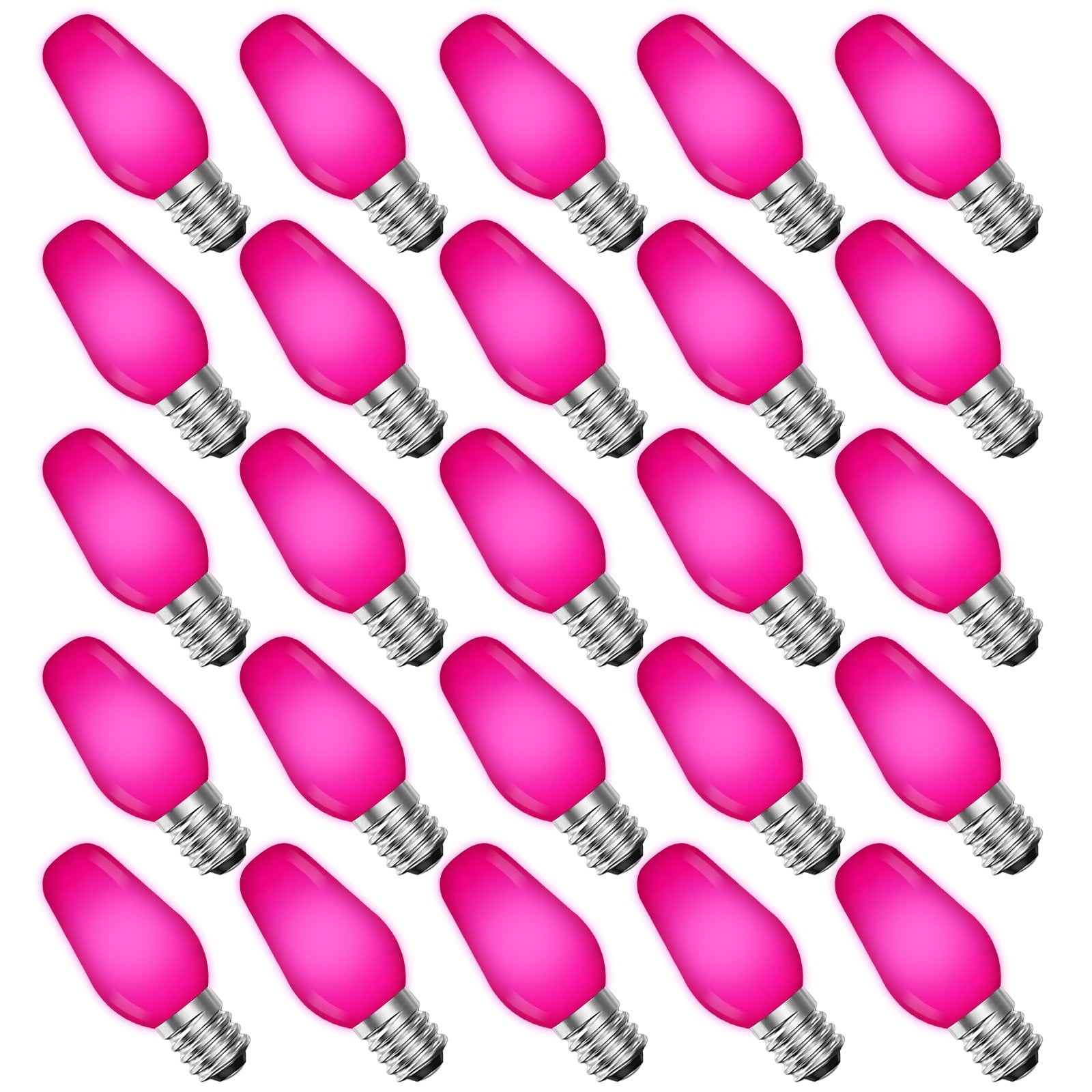 Luxrite 25-Pack C7 LED Pink Replacement Light Bulbs for String Lights 0.5W Colored Bulb Enclosed Fixture Rated UL E12 Indoor Outdoor