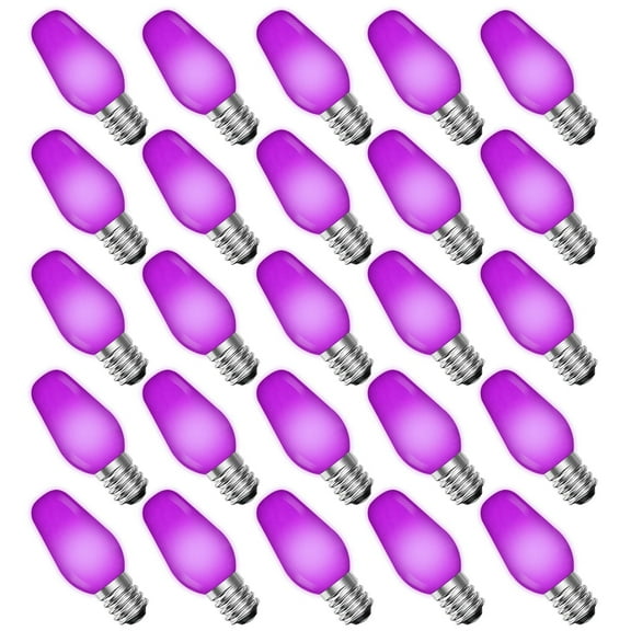 Luxrite 25-Pack C7 LED Purple Replacement Light Bulbs for String Lights 0.5W Colored Bulb Enclosed Fixture Rated UL E12 Indoor Outdoor