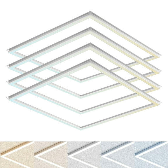 Luxrite 2x2 FT Edge-Lit Frame LED Panel Lights, 5CCT 3000K-6500K, 2600/3900/5200LM, Dimmable, Damp Rated, ETL 4 Pack