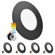 Luxrite 3-4 Inch LED Ceiling Light, 5CCT 2700K-5000K, 650LM, J-Box or 4 Inch Housing, Wet Rated, UL, Black 4 Pack