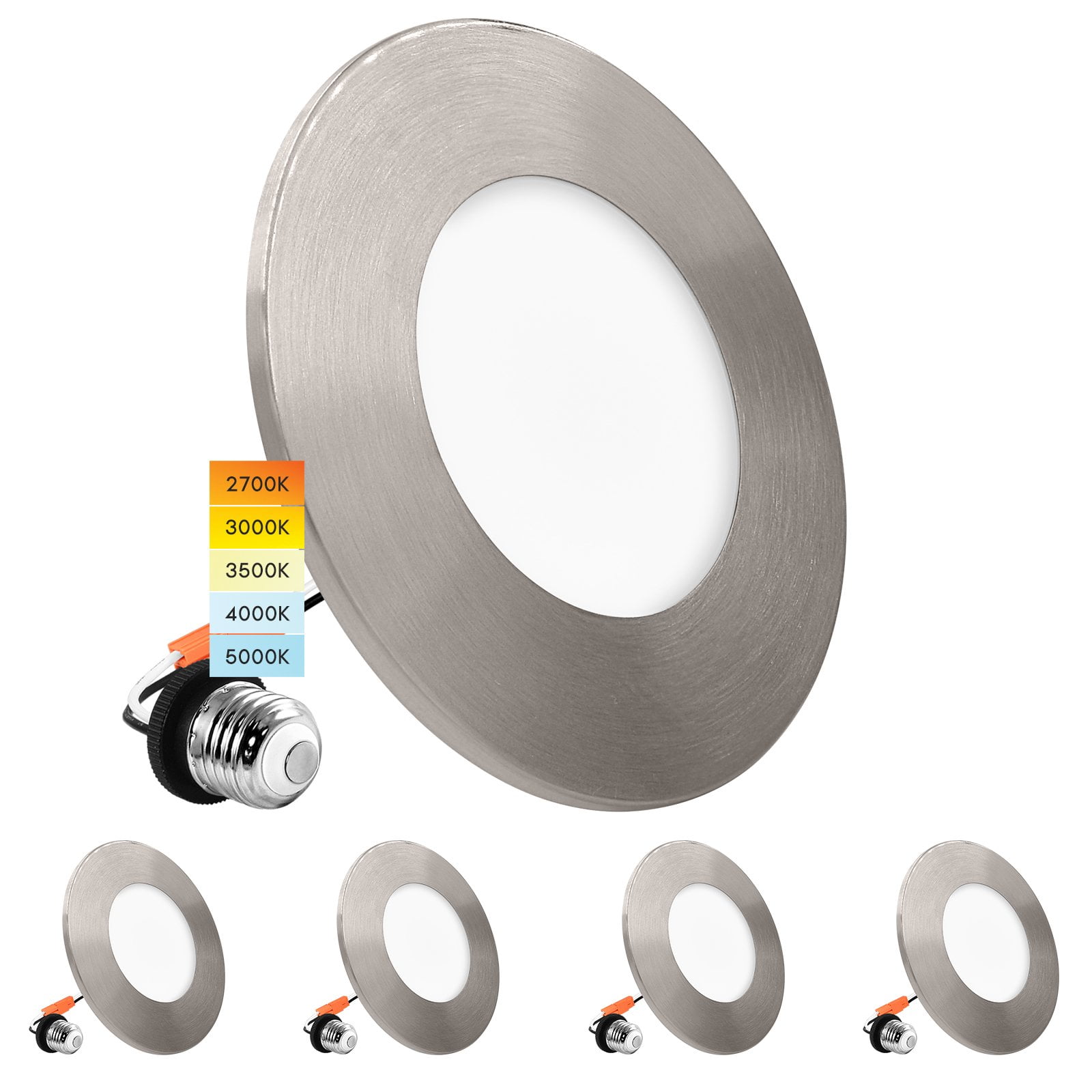 Luxrite 3-4 Inch LED Ceiling Light, 5CCT 2700K-5000K, 650LM, J-Box or 4 ...
