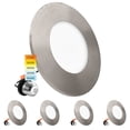 thumbnail image 1 of Luxrite 3-4 Inch LED Ceiling Light, 5CCT 2700K-5000K, 650LM, J-Box or 4 Inch Housing, Wet Rated, UL, Nickel 4 Pack, 1 of 8