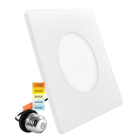 Luxrite 3-4 Inch Square LED Ceiling Light, 5CCT 2700K-5000K, 650LM, J-Box or 4 Inch Housing, Wet Rated, UL