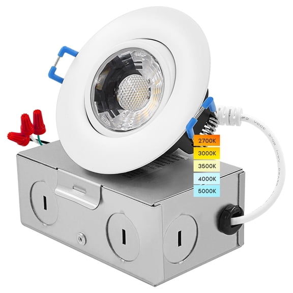 Luxrite 3 Inch Gimbal LED Recessed Light, 5CCT Selectable 2700K-5000K, Dimmable, 600 Lumens, 8W, IC Rated, Damp Rated