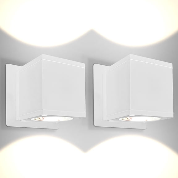 Luxrite 3 Inch LED Up Down Wall Sconce Cube, 3CCT, 18W, 1800LM, IP65 Waterproof, Anti-Rust Aluminum Wet Rated ETL 2 Pack