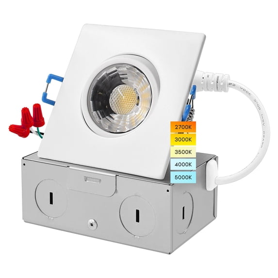 Luxrite 3 Inch Square Gimbal Recessed LED Lights 8W 5 CCT Selectable 2700K-5000K 600LM Dimmable Damp Rated