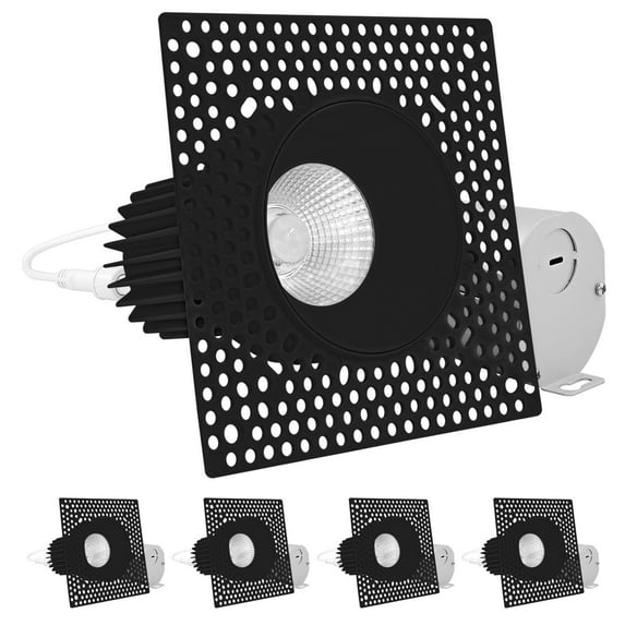 Luxrite 3 Inch Trimless LED Black Recessed Lighting, 15W, 1100LM, 5CCT Selectable 2700K-5000K, Dimmable Ceiling Spotlight, CRI 90, Damp & IC Rated, Plaster Downlight, ETL Listed 4 Pack