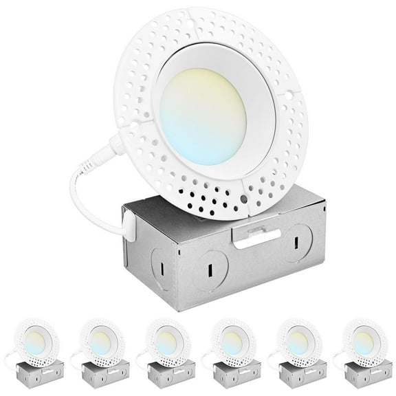 Luxrite 3 Inch Trimless LED Recessed Light, 10W, 5CCT 2700K-5000K, Dimmable, 750LM, CRI 90, Wet & IC Rated, ETL 6 Pack