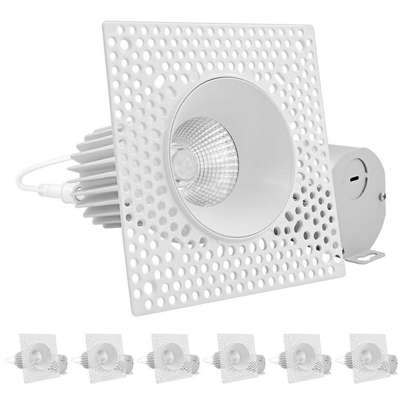 Luxrite 3 Inch Trimless LED Recessed Lighting, 15W, 1100LM, 5CCT Selectable 2700K-5000K, Dimmable Ceiling Spotlight, CRI 90, Damp & IC Rated, Plaster Downlight, ETL Listed 6 Pack