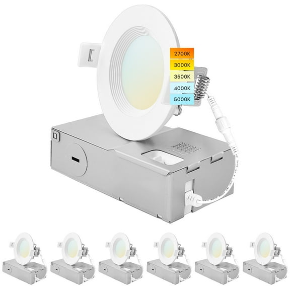 Luxrite 3 In. Ultra Thin LED Recessed Light, 6W, 5CCT, CRI90, 500LM, Dimmable, Wet Rated, UL Listed, Baffle Trim 6 Pack