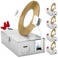 thumbnail image 1 of Luxrite 3 Inch Ultra Thin LED Recessed Light J-Box, 8W, 5CCT, Dimmable, 540 Lumens, Brass Trim 4 Pack, 1 of 7