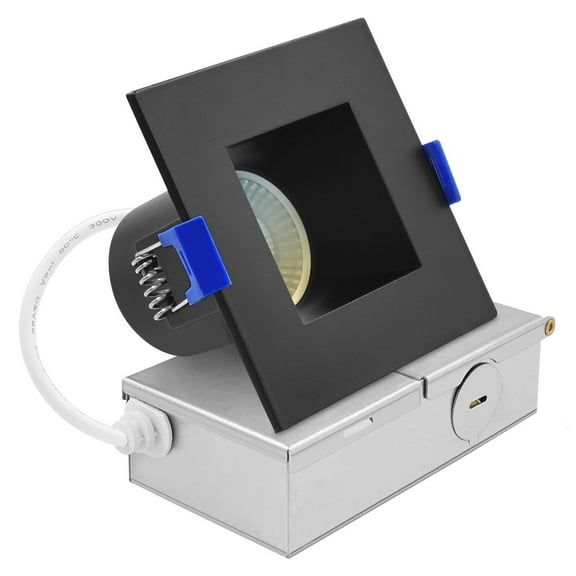 Luxrite 3" Square LED Recessed Ceiling Light J-Box 8W 5CCT 530 Lumens Dimmable Wet Rated IC Rated ETL Listed Black