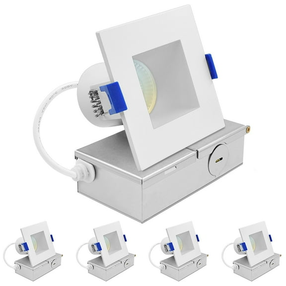 Luxrite 3" Square LED Recessed Ceiling Light J-Box 8W 5CCT 740 Lumens Dimmable Canless Downlight Wet Rated IC Rated 4 Pack