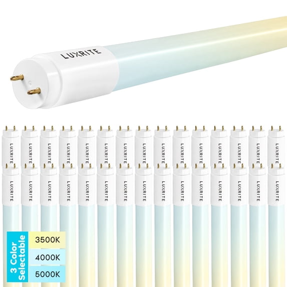 Luxrite 30-Pack 3FT T8 LED Tube Light, Type A+B, 12W=25W, 3 Colors 3500K 4000K 5000K, Single and Double End Powered, Plug and Play or Ballast Bypass, 1560 Lumens, F25T8, Frosted Cover, UL, DLC